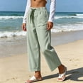 thumbnail image 4 of Bzdzmqm Women Straight Leg Striped Casual Pants Loose Drawstring Elastic Waist Ankle Length Beach Trousers Summer Lounge Wear, Green M, 4 of 8