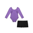 thumbnail image 3 of iiniim Kids Girls 2 Pieces Gymnastics Ballet Dance Outfits Long Sleeve Leotard with Shorts Set Lavender&Black 12, 3 of 7