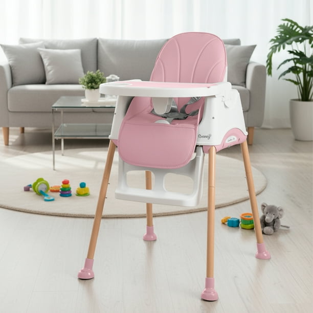 Bebbly Silla Alta para Bebé con Patas de Madera Antiderrapante Asiento Ergonómico con Charola y Arnés de Seguridad Ideal para Comer o Jugar Niños y Niñas desde 6 Meses Moderna y Fácil de Limpiar