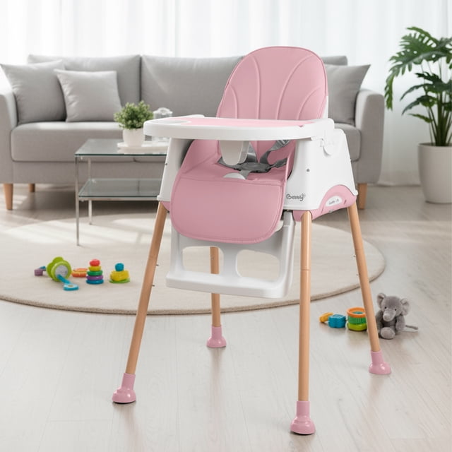 Bebbly Silla Alta para Bebé con Patas de Madera Antiderrapante Asiento Ergonómico con Charola y Arnés de Seguridad Ideal para Comer o Jugar Niños y Niñas desde 6 Meses Moderna y Fácil de Limpiar