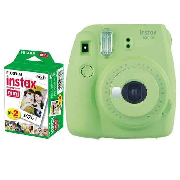 Fujifilm instax mini 9 Instant Film Camera (Lime Green) + Fujifilm Instax Mini Twin Pack Instant Film (20 Shots)– International Version (No Warranty)