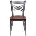 thumbnail image 4 of BizChair Silver Antique Finish with Clear Coat ''X'' Back Metal Restaurant Chair - Cherry Wood Seat, 4 of 7