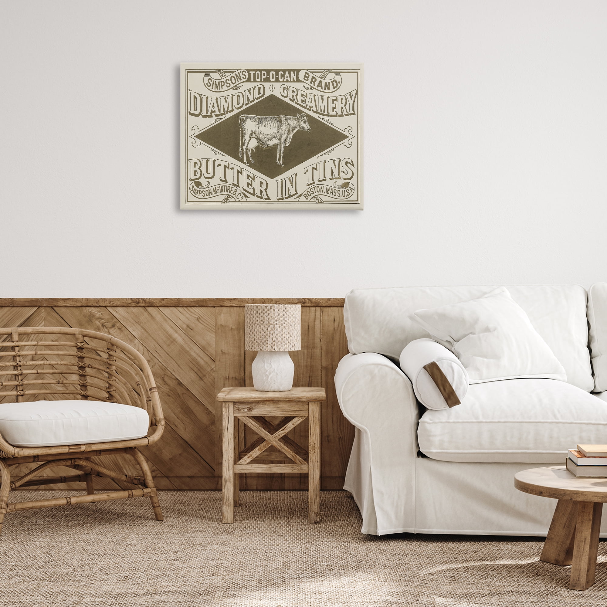 Stupell Industries Vintage Creamery Advertisement Food & Beverage Painting Wrapped Canvas Art Print Wall Art, 30 x 24