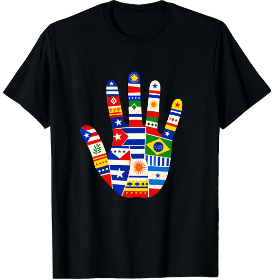KeHetSoft Unisex Hispanic Heritage Country Flag Hand Cotton T-Shirt