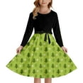 thumbnail image 2 of FAOWME Big Kids Girls Dress Long Sleeve Round Neck Christmas Tree Print Lace Up Back Elastic Zipper Stylish Comfortable Dresses For Party Green 5-6 Years, 2 of 4