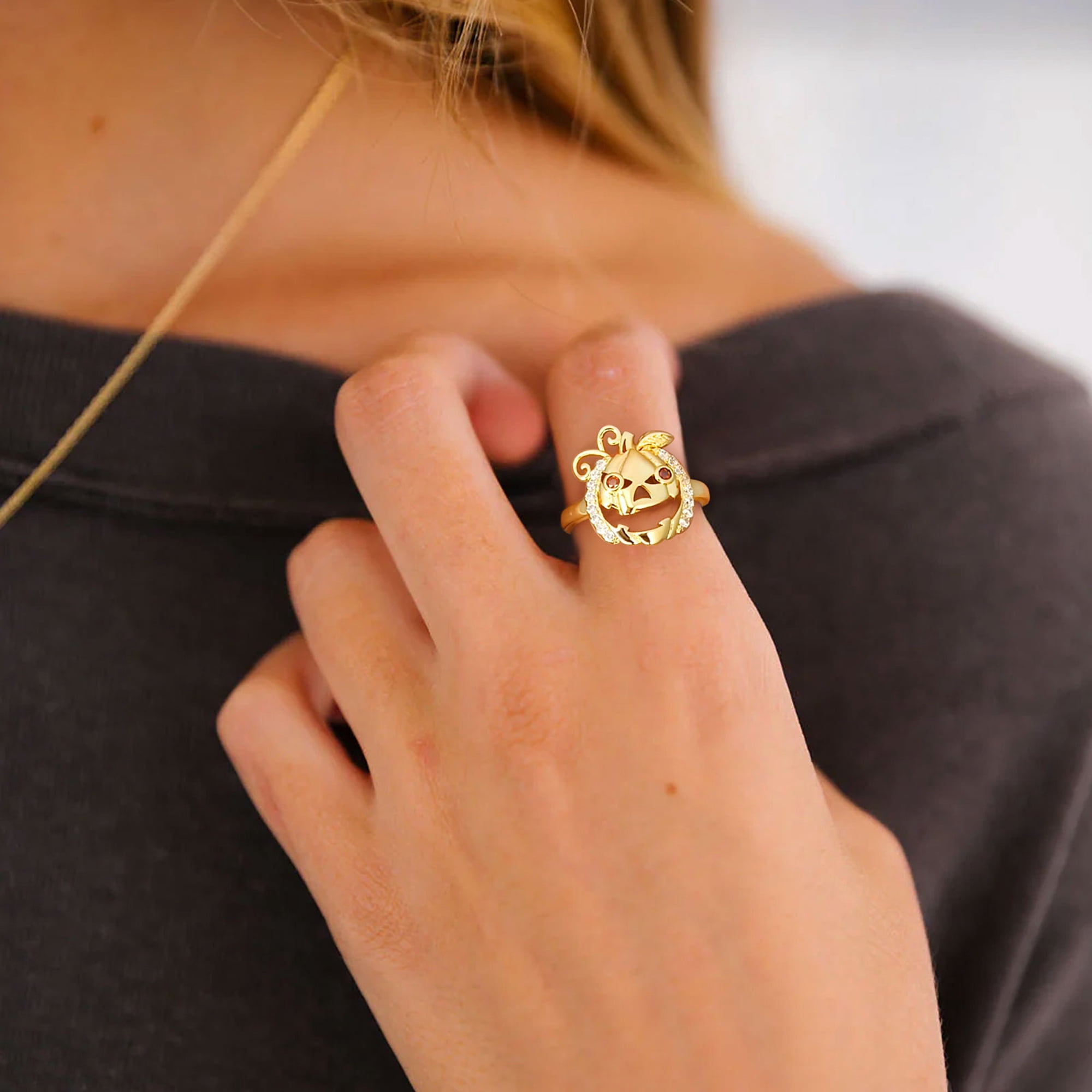 Beautlace Halloween Pumpkin Ring,14K Gold Plated Cute Pumpkin Ghost Ring Halloween Costume Theme Jewelry Gift for Women