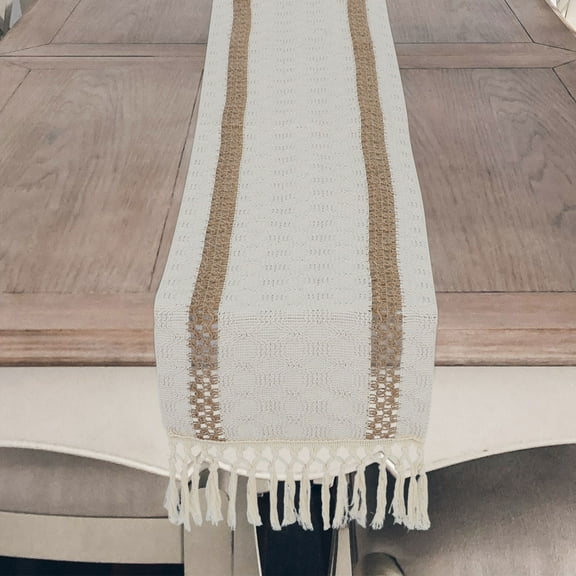 AURARMLET Dark Blue Rustic Coffee Table Cover Polyester Decorative Table Runner with Knotted Tassels 60 x 16 Inches