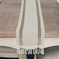 AURARMLET Dark Blue Rustic Coffee Table Cover Polyester Decorative Table Runner with Knotted Tassels 60 x 16 Inches