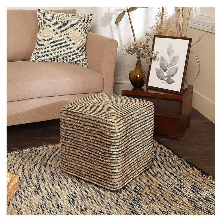 REDEARTH · Cube Pouf Foot Stool Ottoman - Jute Braided Pouffe Poof Accent Sitting Footrest for The Living Room Bedroom Nursery Lounge 50% Jute 50% Cotton Set of 2 (14.5”x14.5”x16”; Natural Black) REDEARTH · Cube Pouf Foot Stool Ottoman - Jute Braided Pouffe Poof Accent Sitting Footrest for The Living Room Bedroom Nursery Lounge 50% Jute 50% Cotton Set of 2 (14.5”x14.5”x16”; Natural Black)