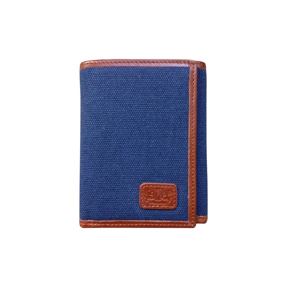 Avallone Men's Canvas & Leather Tri-Fold RFID Wallet - Navy Blue Handmade Leather - CVB007