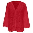 thumbnail image 4 of Fiaer.Long Sleeve Lace Beach Cover up for Women.Womens Plus Size Hollow out Casual Trendy Loose Fit Going out Tops Red M, 4 of 5