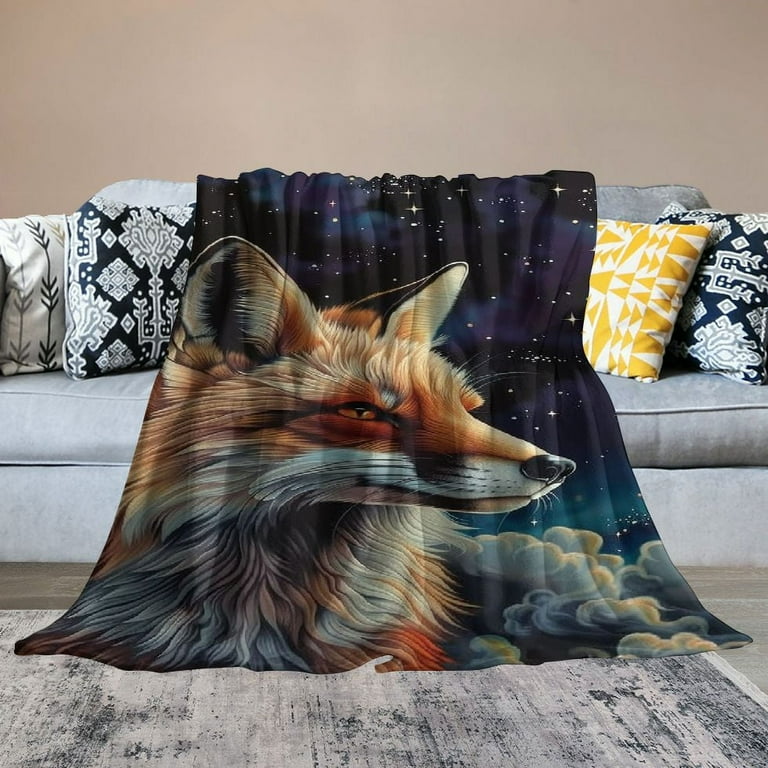 Creowell Fox Blanket Red Fox in Magic Space Universe Galaxy Print Blanket for Bed Couch Foxes Throw Blanket for Men Women and Kids Super Soft Blanket Throw Walmart