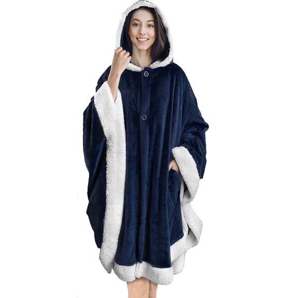 Poncho de manta, poncho de manta portátil para mujeres adultas, capa de chal de forro polar esponjoso y acogedor con bolsillos con capucha, regalo cálido para mamá esposa