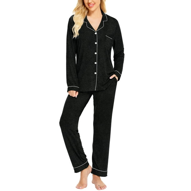 Conjunto de pijamas SWOMOG de manga larga para mujer S-XXL, negro y gris