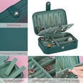 thumbnail image 3 of Joyero, pequeño estuche de viaje portátil de cuero PU, organizador de 2 capas, cajas de almacenamiento para anillos, pendientes, collares, pulseras, color verde, 3 of 7