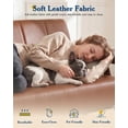 thumbnail image 3 of LAZZO 50" Loveseat Sofa, Leather Upholstered Couch with Wooden Armrests for Small Spaces, Brown, 3 of 9
