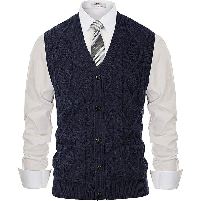 Gilet pour Homme Sans Manches à Col en V en Tricot Torsadé