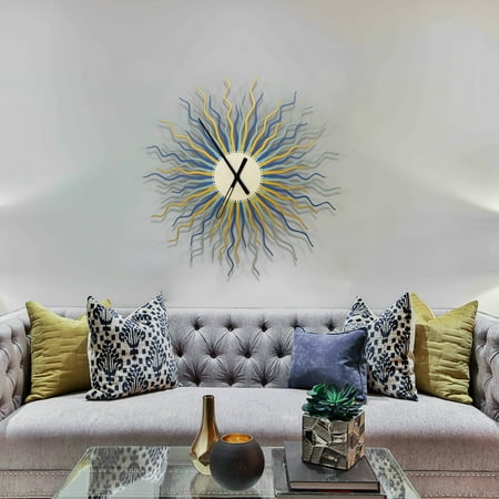 ardeola - Medusa Blue & Gold - 16 in Organic Large Wall Clock, Mid-century Modern Wall Decor