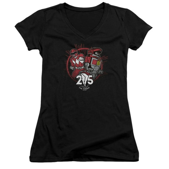 Power Rangers Red 25 Junior Women's V-Neck T-Shirt Black