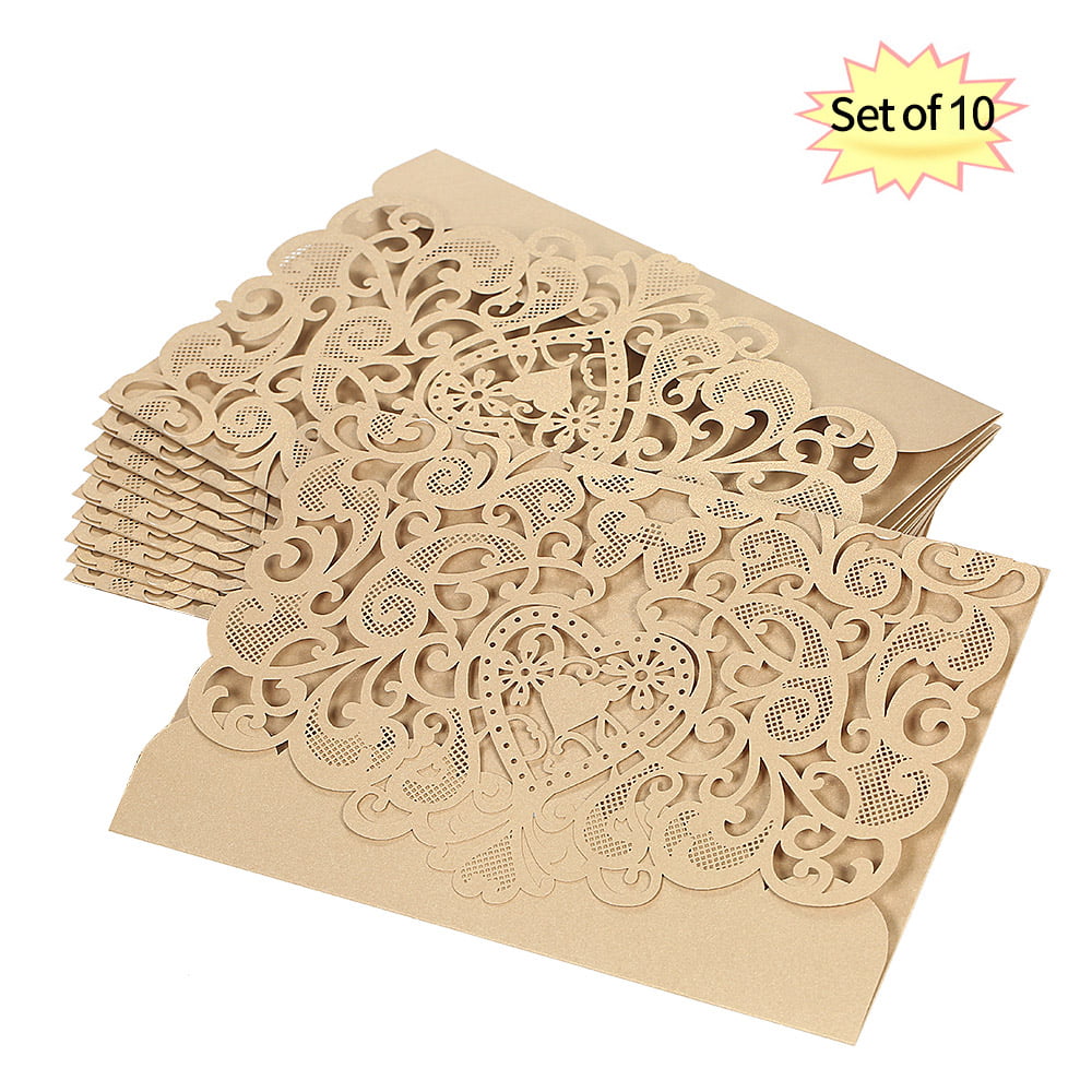 10Pcs Wedding Invitation Cards Kit Personalized Printing Laser Cut Paper Card 