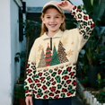 thumbnail image 3 of COEQINE Quarter Zip Sweatshirt for Girls with Collar, Long Sleeve Loose Fit Pullover, Printed Style and Soft Polyester, Machine Washable for 7-8 Years Old, Christmas Tree Leopard Print, 3 of 7