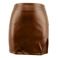 thumbnail image 6 of Kilaqueen Black Mini Skirt Fuax Leather High Waisted Split Mini Skirt Solid Color Bodycon Pencil Mini Skirts, 6 of 7