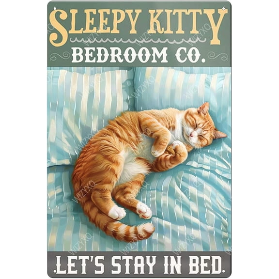 Metal Signs Sleepy Kitty Bedroom Company Funny Vintage Tin Sign Retro Wall Decor for Bedroom 8×12 Inches