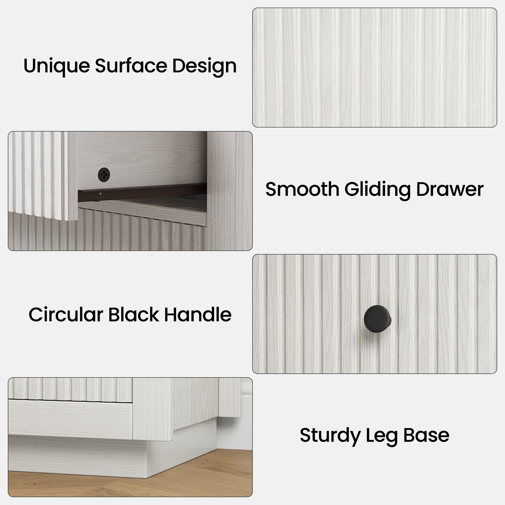 IDEALSOUL Nightstand, 24" Wide End Table with Storage, Fluted Nightstand with USB Charging Station, Large 3 Drawers nightstand for Bedroom Living Room(1pc, White)
