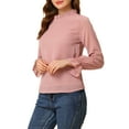 thumbnail image 4 of INSPIRE CHIC Women's Swiss Dots Tops Long Sleeve Ruffle Mock Neck Chiffon Blouse XS Rose Red, 4 of 7
