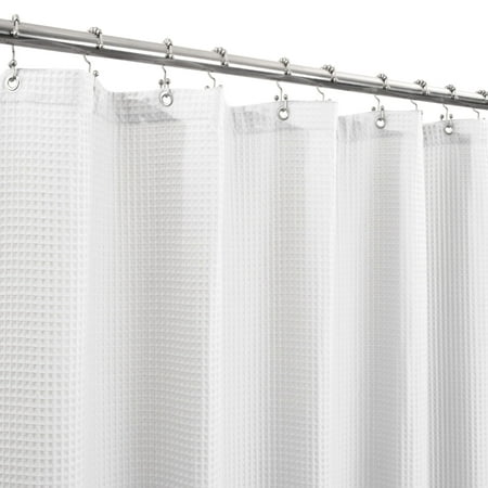 Barossa Design Cotton Blend Waffle Shower Curtain Fabric, Hotel Grade, Water Repellent- White, 72" x 84"