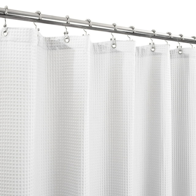 Barossa Design Cotton Blend Waffle Shower Curtain Fabric, Hotel Grade, Water Repellent- White, 72" x 80"