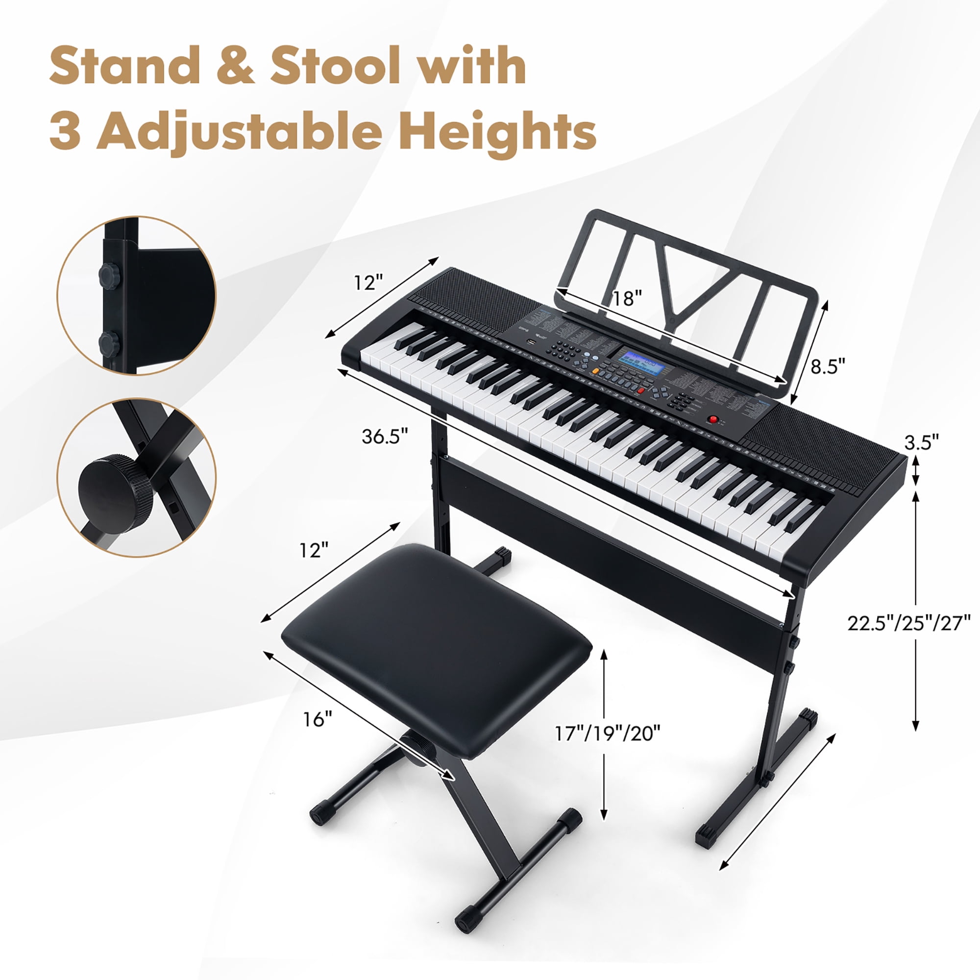 AD:PIANO Ⅰ・Ⅱ・Ⅲ・IV・V セット Gymax 61-Key Portable Electronic Keyboard Piano w/ Stand & Stool