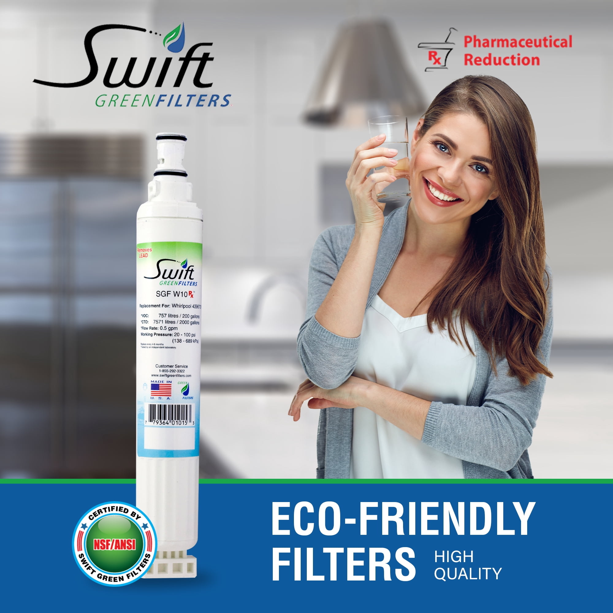Swift Green Filters SGF-W10 Rx Compatible Refrigerator Water Filter for 4396701, EDR6D1, (2 Pack)