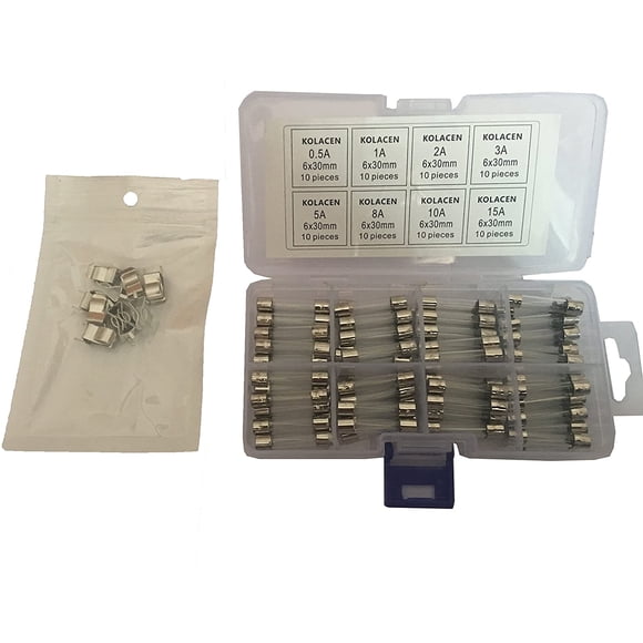KOLACEN Quick Fast-Blow Glass Tube Fuse 6 x 30 mm Assorted Kit 0.5Amp 1Amp 2Amp 3Amp 5Amp 8Amp 10Amp 15Amp (Pack of 80)