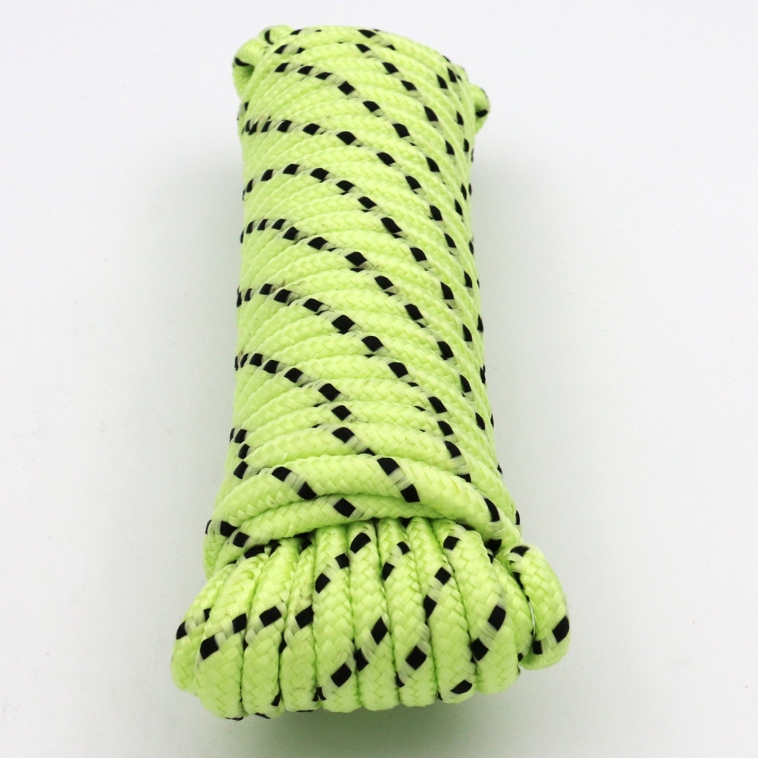 (3 pack) Hyper Tough 1/4 inch Glow-in-Dark Polypropylene Diamond-Braid Rope, 50 feet, Green