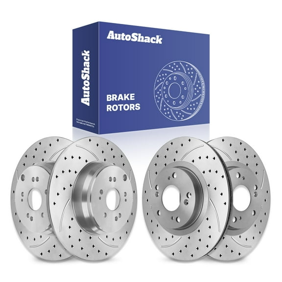 AutoShack Front Vented & Rear Solid Drilled & Slotted Coated Brake Rotors Silver Matte Finish 4-PC Set Replacement for 2007-2016 Honda CR-V 2007-2012 Acura RDX TurboGuard