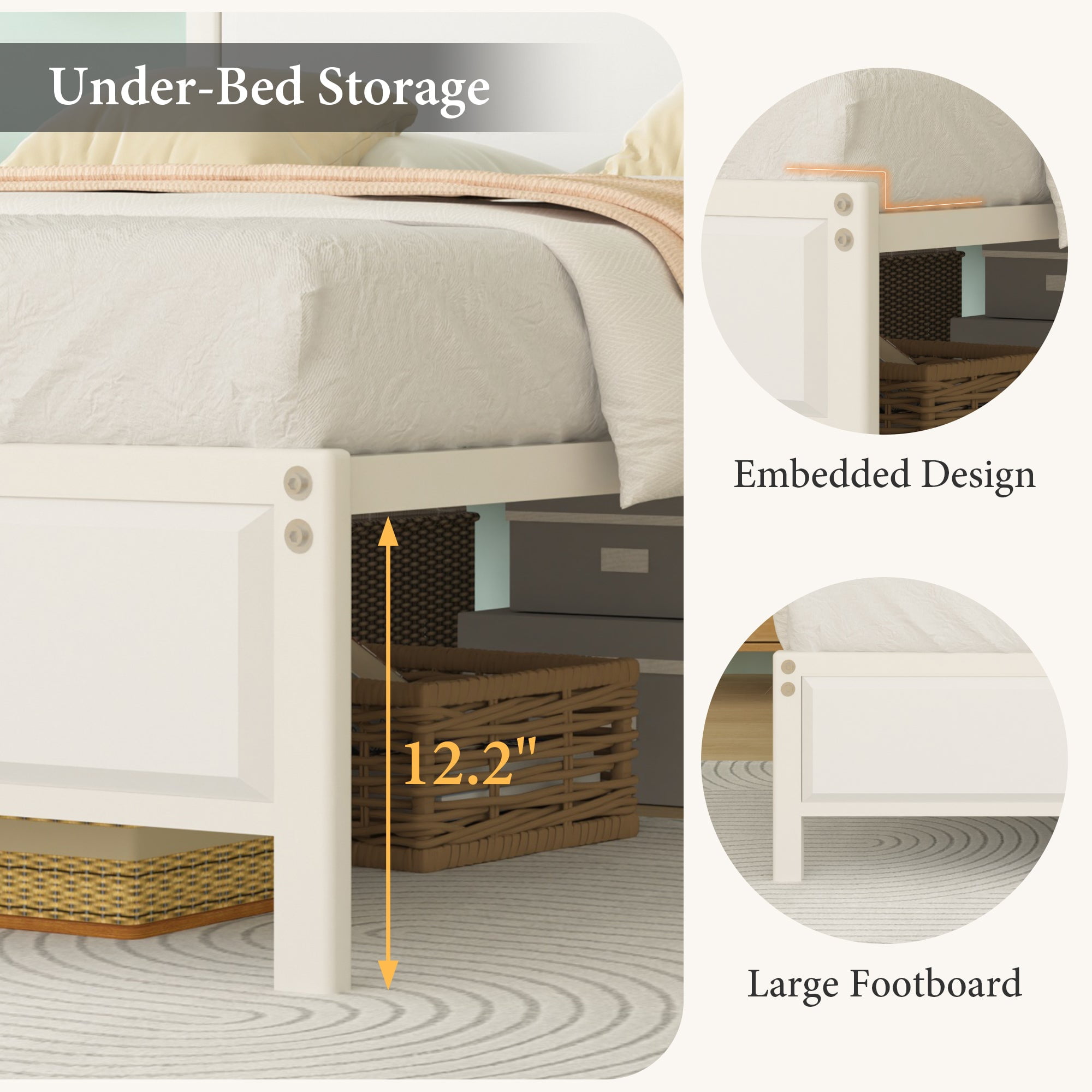 VECELO Full Metal Platform Bed Frame with Wooden Headboard, Heavy Duty Slat Support, No Box Spring Needed, White