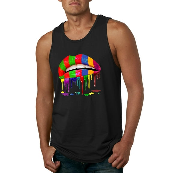 Wild Bobby, Colorful Painted Lip, Streetwear, Men Graphic Tank Top, Black, Small