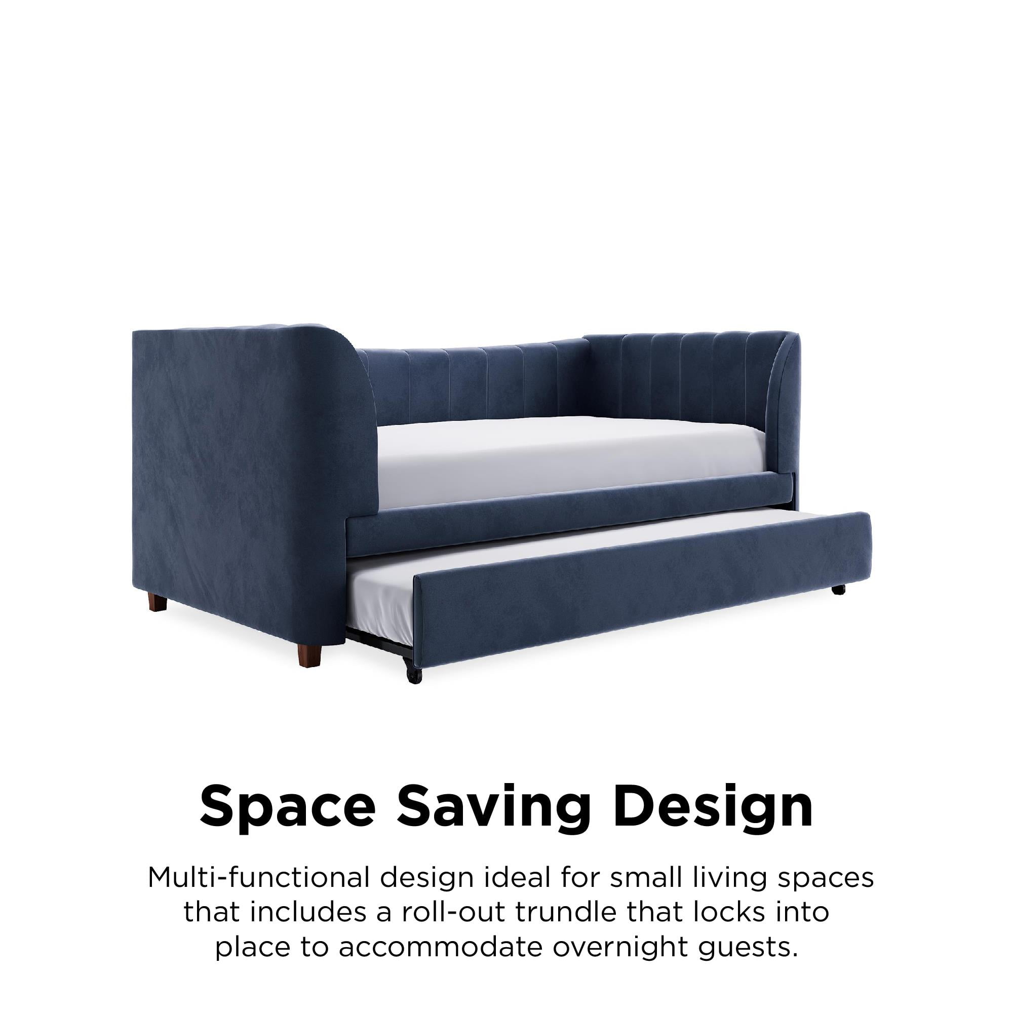 Little Seeds Valentina Upholstered Daybed with Trundle, Twin, Gray Velvet