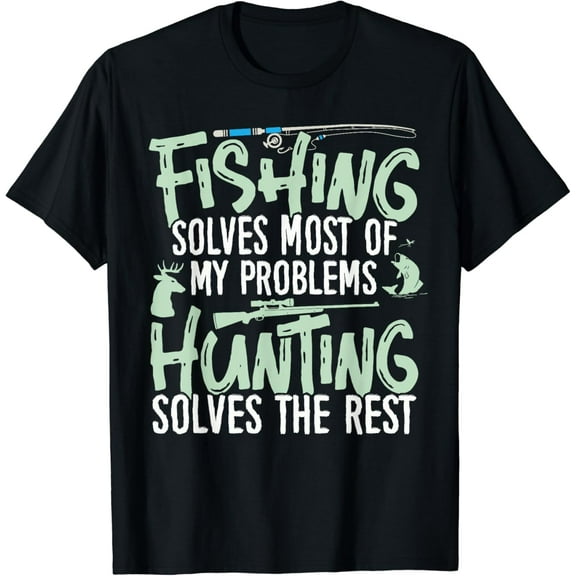 Funny Fishing & Hunting Shirts Fishing solves my Problems T-Shirt Black Large
