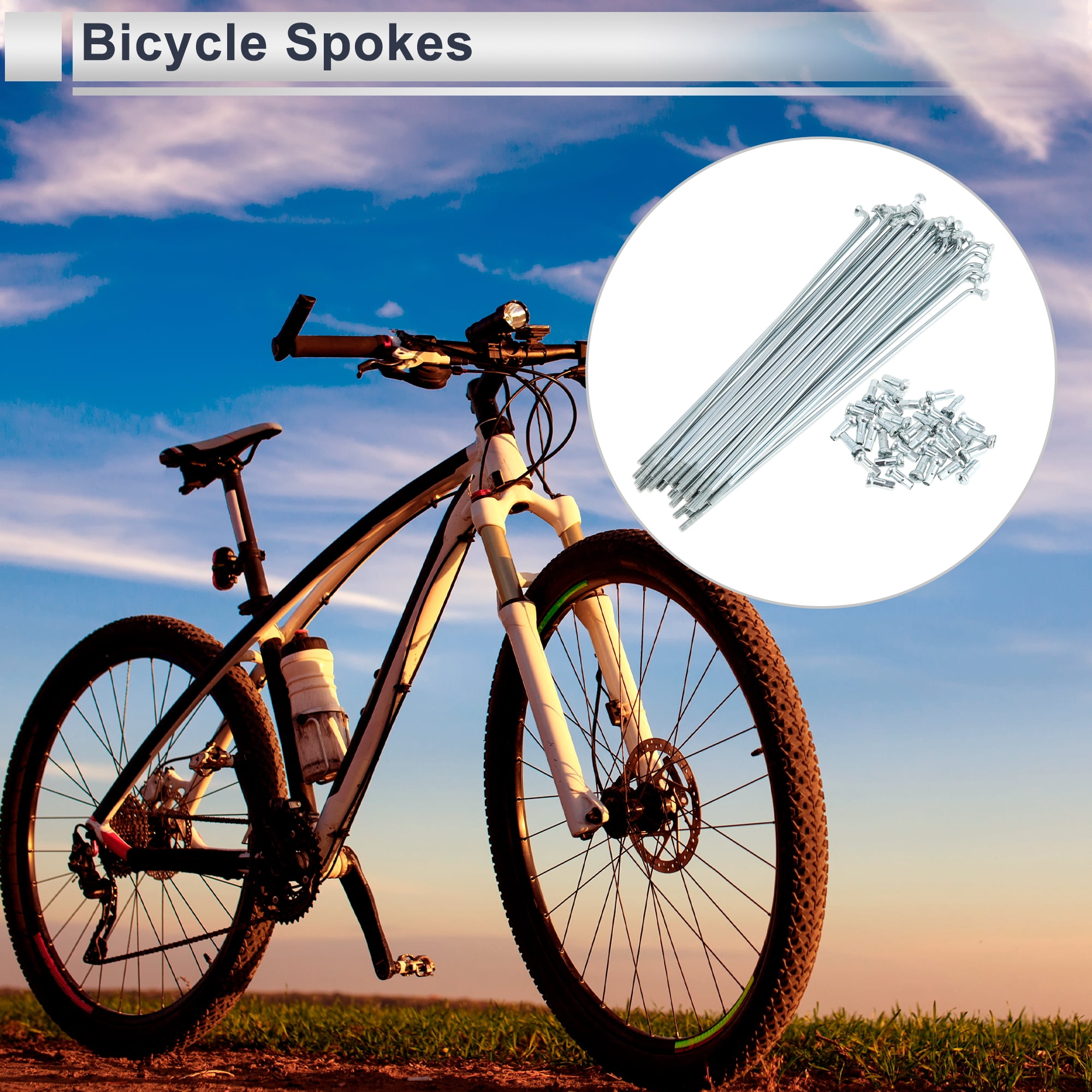 Unique Bargains 36Pcs Universal 12G Bike Wheel Spokes Carbon Steel Galvanized Silver 5.98"