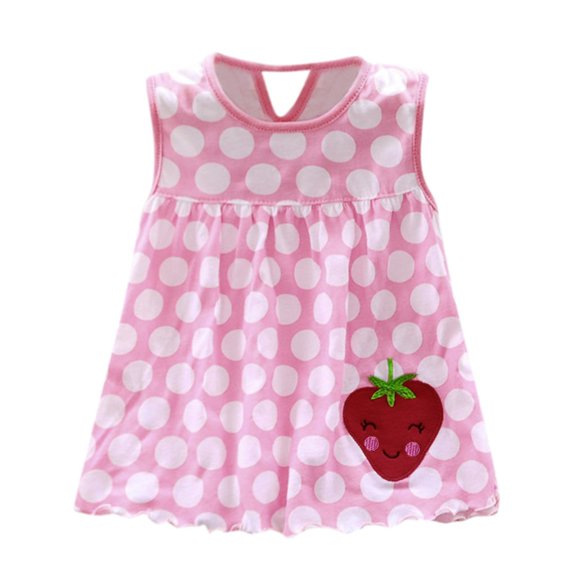 Fesfesfes Toddler Girls Vest Cute Baby Flower Printed Kids Dress Children Dot Striped Tees Dress T-Shirt Vest On Sale