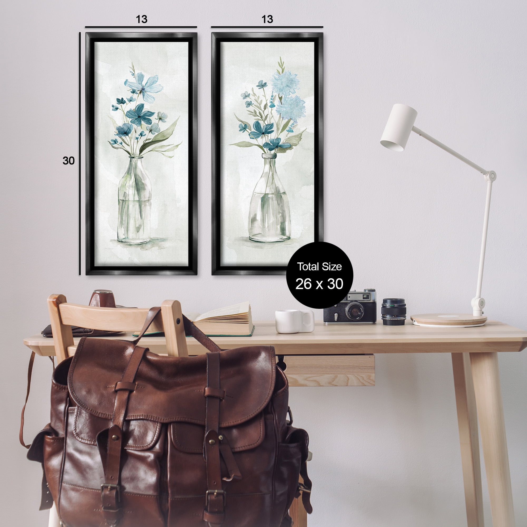 Stupell Industries Elegant Indigo Lilac Flower Jars Botanical & Floral Painting Black Floater Framed Canvas Art Print Wall Art, 15 x 31, Set of 2