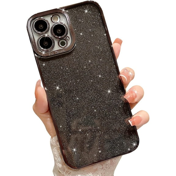 Compatible with iPhone 13 Pro Max Glitter Plating Case, Luxury Bling Sparkly Shiny Clear Case for iPhone 13 Pro Max 6.7" Camera Protection Soft TPU Shockproof Back Cover for Women Girl Black