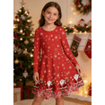 thumbnail image 2 of 4- 12Y Girls Christmas Long Sleeve Twirly Dresses Little Girls Casual Party Dress Holiday Xmas Floral Pleated Midi Dresses, 2 of 4