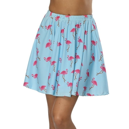 Skirt Avocado - KABOER Women's Cute Dinosaur Sloth Panda Avocado Print Flared Mini Skirt