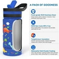 thumbnail image 4 of Buzio Insulated Water Bottle for Kids, 14oz Double Walled Stainless Steel Water Bottle with 2 Straw Lids, Blue Dinosaur, 4 of 7