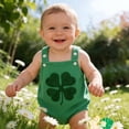 thumbnail image 6 of mgoYE Baby Girl Clothes 0-3 Months My First St Patricks Day Baby Girl Boy Outfit Newborn Clover Romper Backless Sleeveless Corduroy Overalls(Green,6-9 Months), 6 of 9