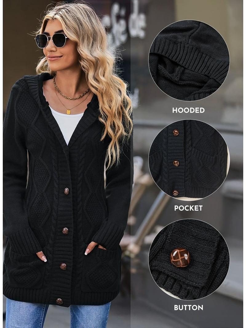 Eytino Hooded Cardigan Sweaters for Women Long Sleeve Button