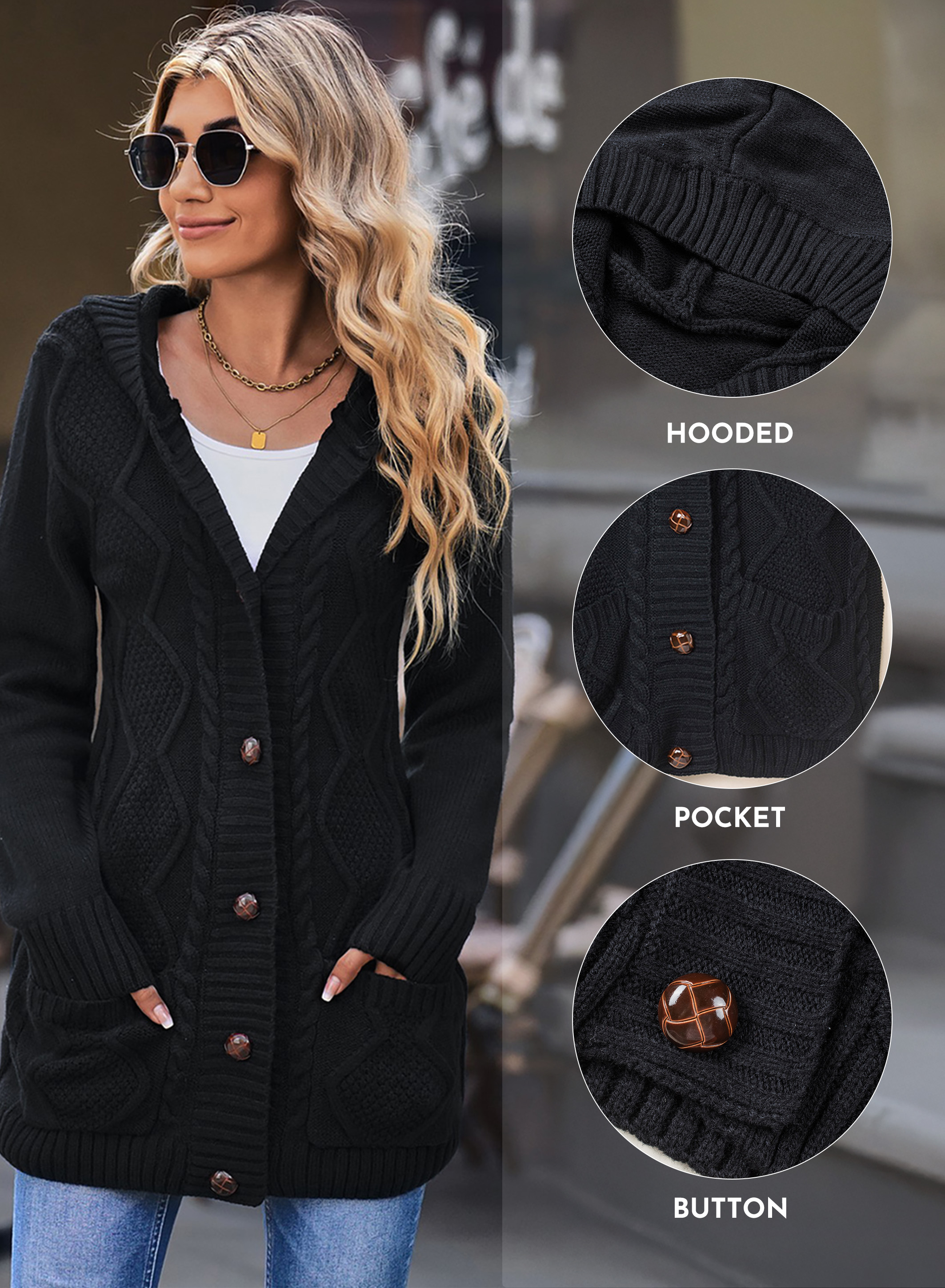 Eytino Women's Hooded Cardigan Sweater, Knit photo 2